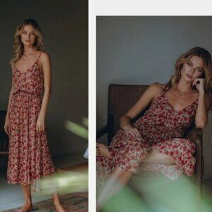 Pampelone Alisee Small Floral Midi Dress Cottage Core Feminine Boho Beach